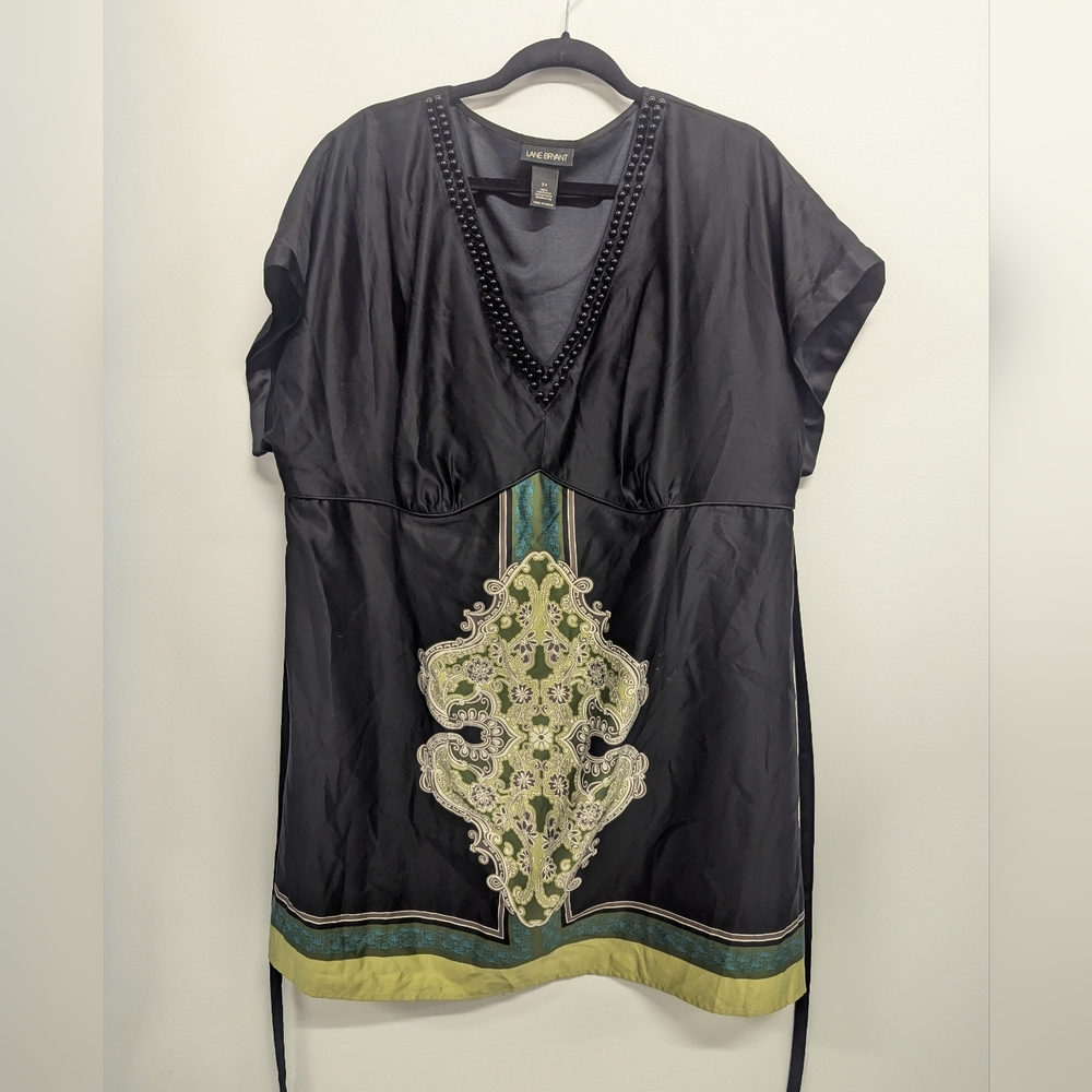 Lane Bryant Black Tunic with Green Pattern